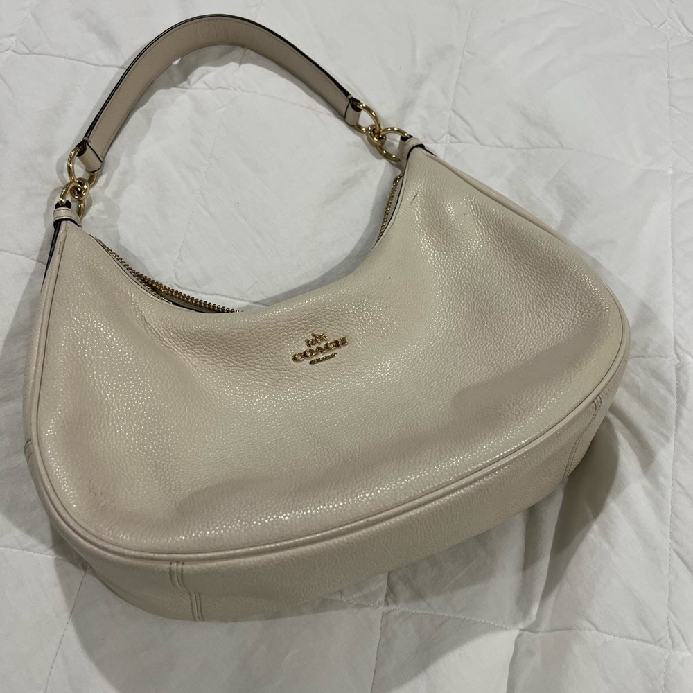 Coach Cream and Gold Leather Hobo Bag